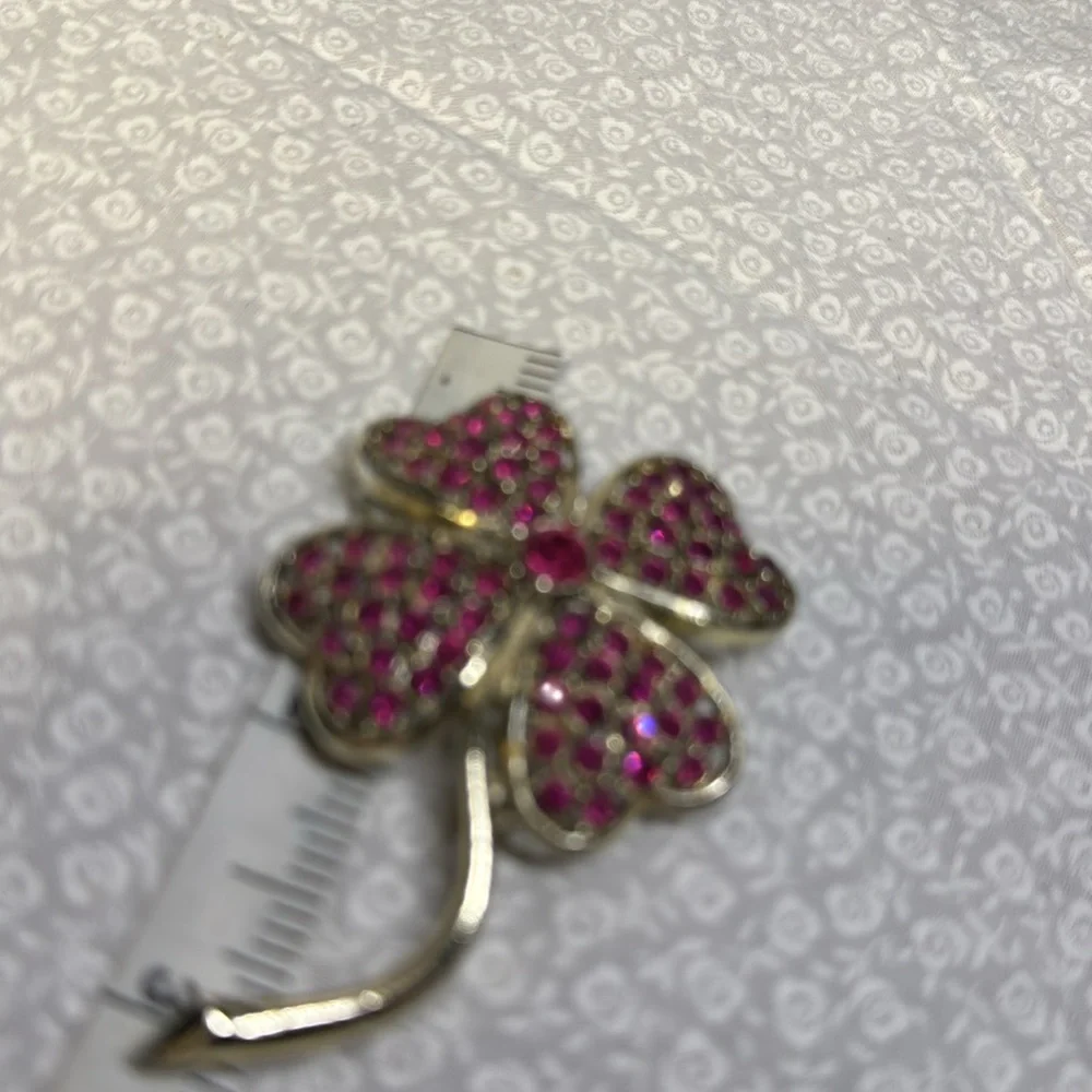 Sarah Coventry Brooch Pin Pink Ice Four Leaf Clover Gold Tone Vintage 3